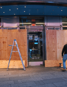 Windows of Business Boarded Up